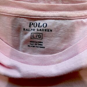 Polo by Ralph Lauren size large short sleeve Pink shirt with dark horse.